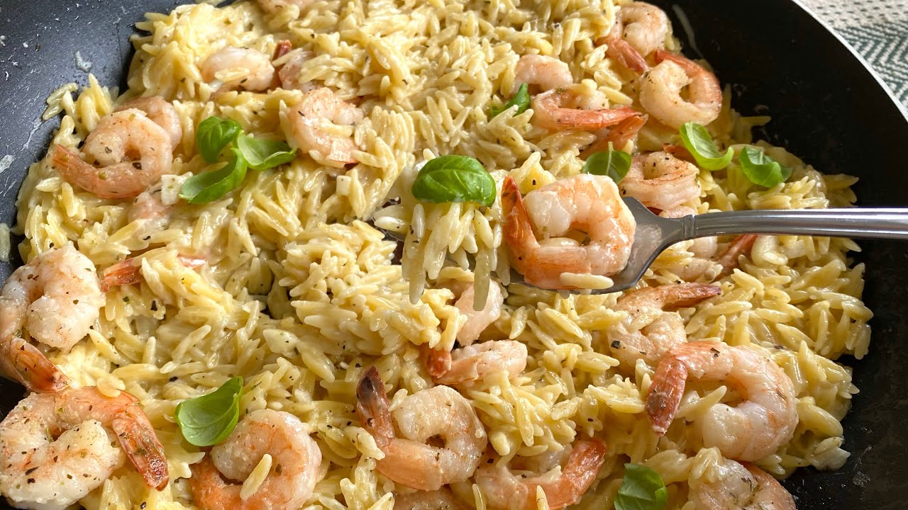 Creamy Parmesan Orzo Pasta with Shrimp Recipe