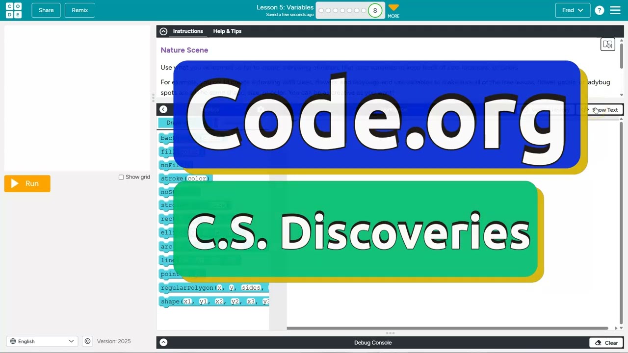 Code.org Lesson 5.8E Variables | Nature Scene | Tutorial with Answers | Unit 3 C.S. Discoveries