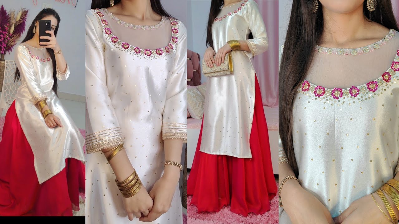 Party wear✨long dress cutting & stitching/Hand work/ neck embroider/long dress #new #viral #dress