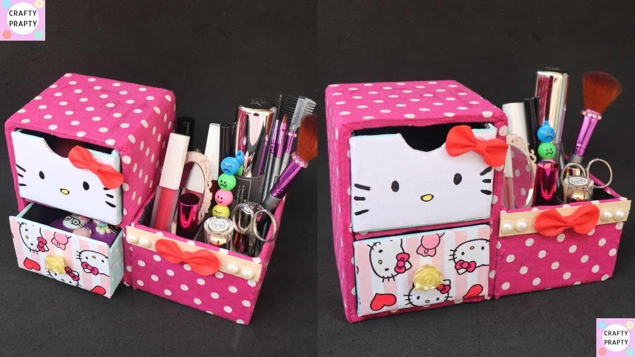 DIY Desk Organizer/ DIY Makeup Organizer/ Cajas organizadoras de Hello kitty/Hello kitty organizer