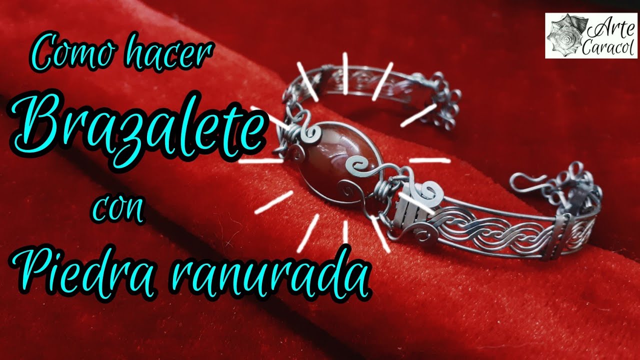 Como hacer brazalete con piedra ranurada|tutorial alambrismo martillado y engrapado|DIY|