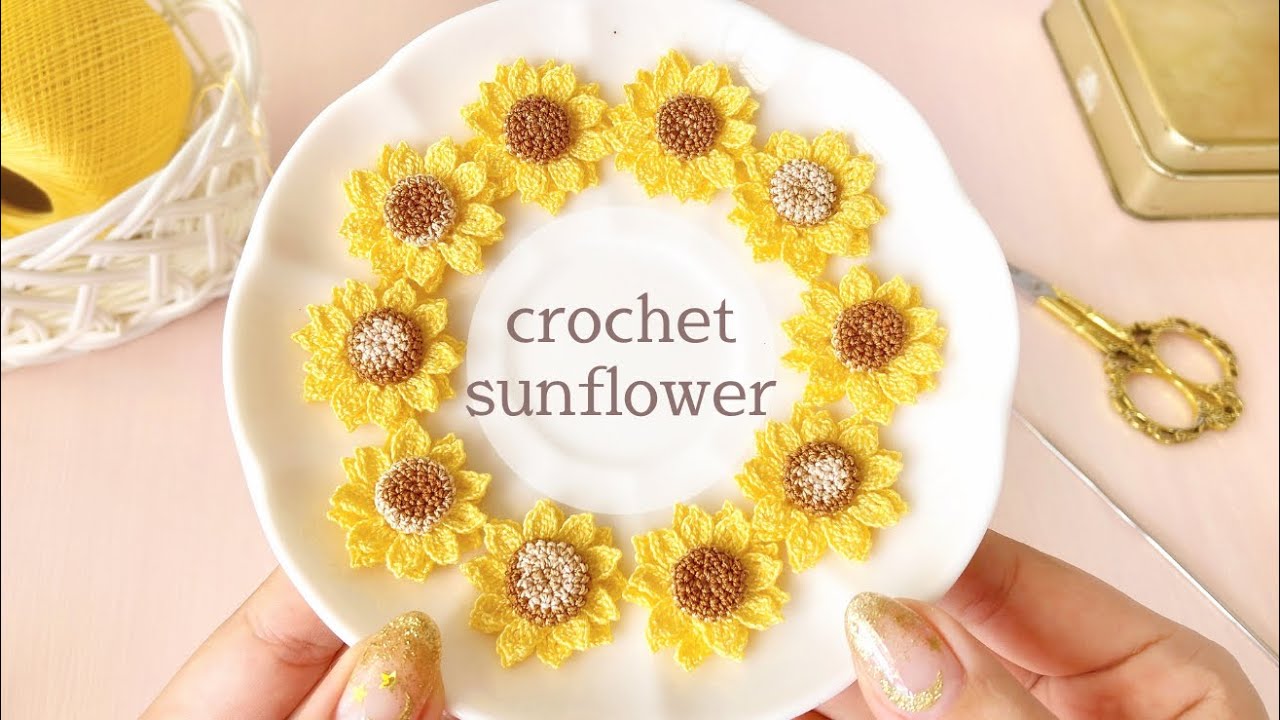レース糸で編む小さなお花モチーフ♡ ひまわり🌻