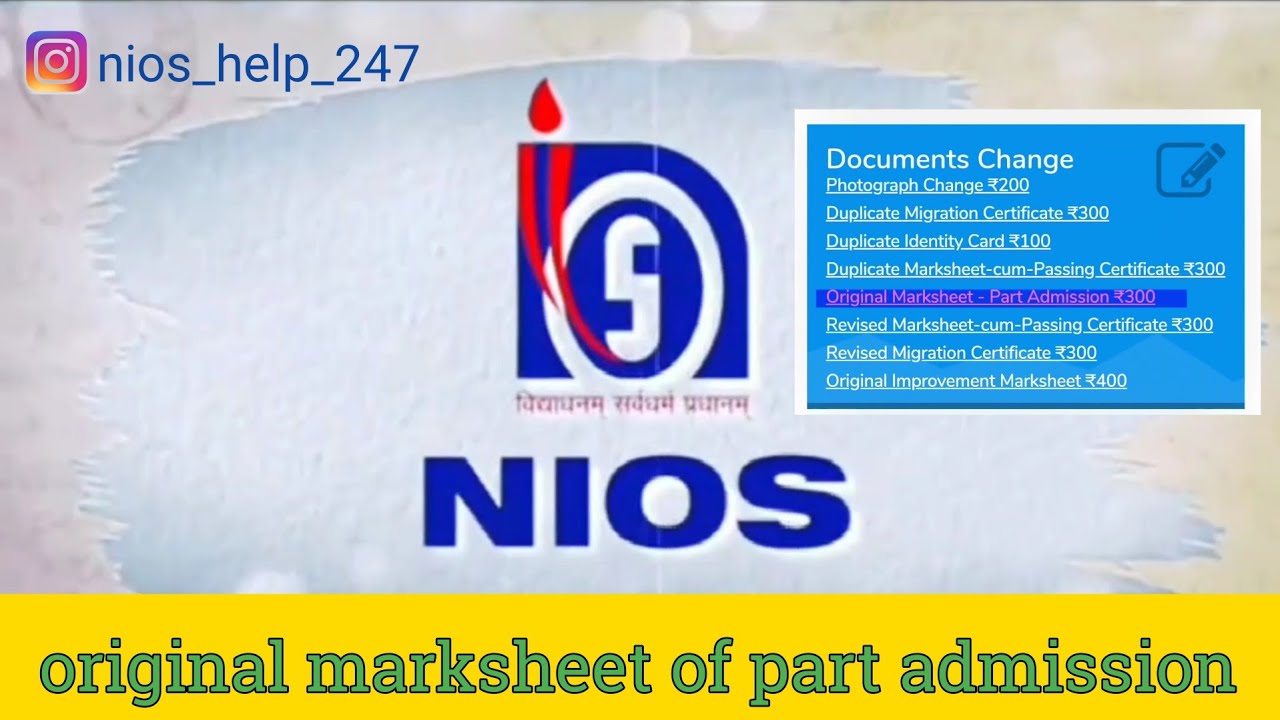 Apply Original marksheet of NIOS Part admission/full process/ @nios_help_247