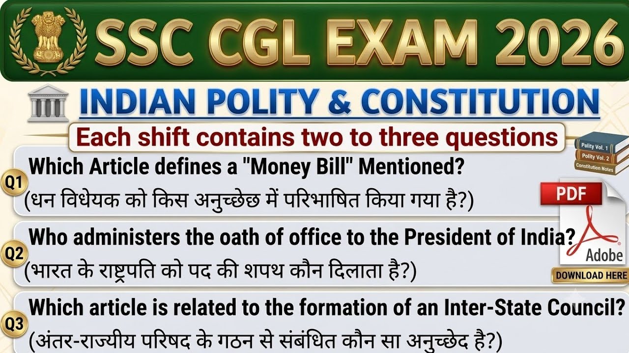 ASKED IN SSC CGL 2026 | 🏛️ INDIAN POLITY & CONSTITUTION 🔥 | SSC CGL EXAM ANALYSIS 2026