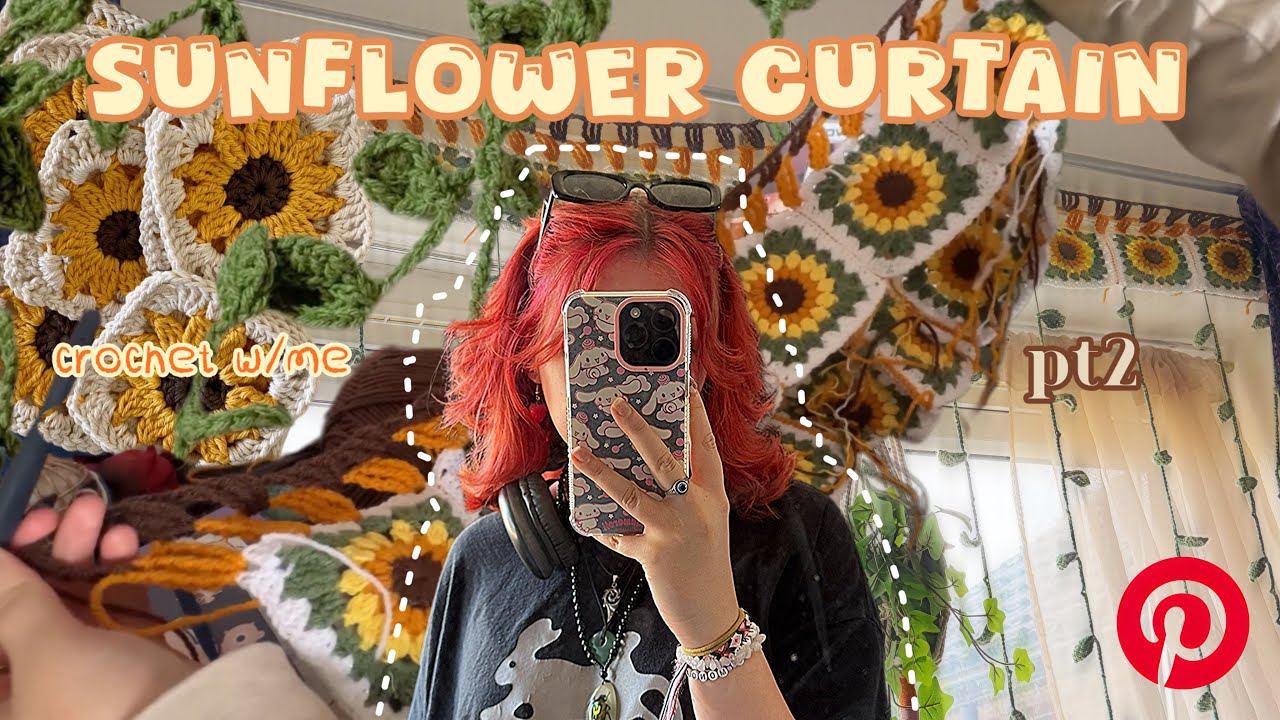 finishing a GRANNY SQUARE sunflower curtain 🌻 + vine tutorial (whimsical bedroom makeover) pt2 🧵🌙