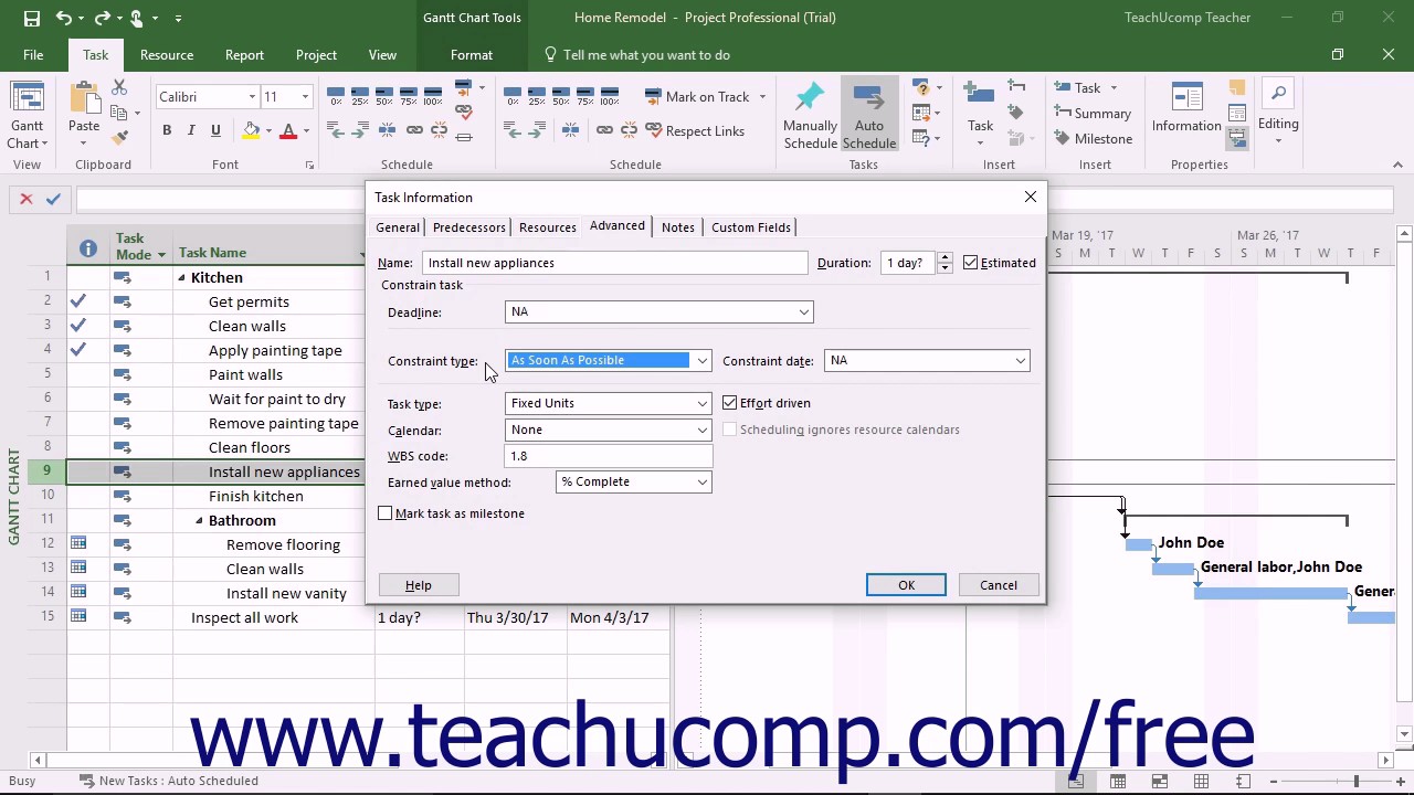 Project 2016 Tutorial Setting Deadlines Microsoft Training