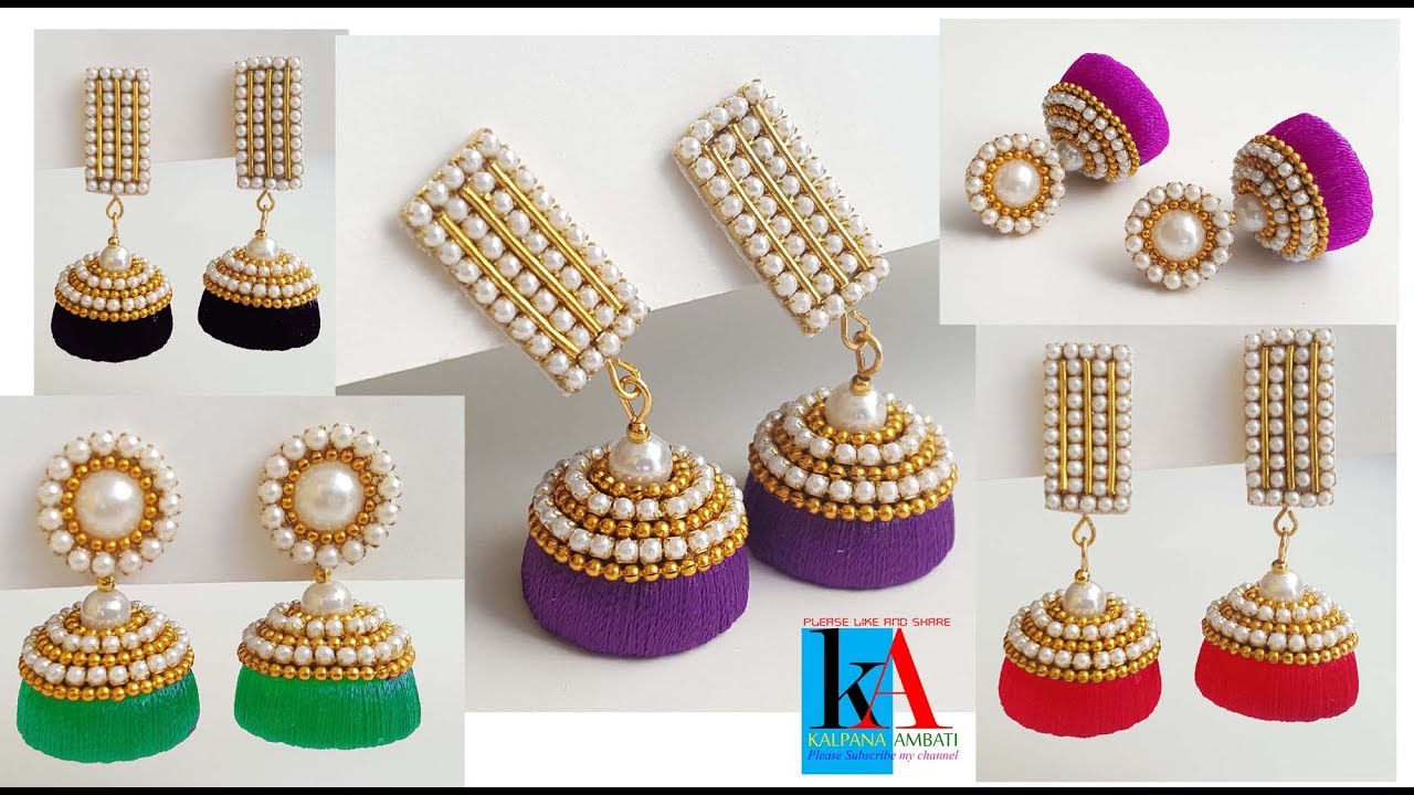How to designer silk thread jhumkas // 5 colours silk thread jhumkas at home DIY