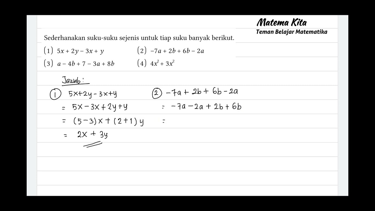 Sederhanakan Suku-Suku Sejenis dari Suku Banyak | Matematika SMP