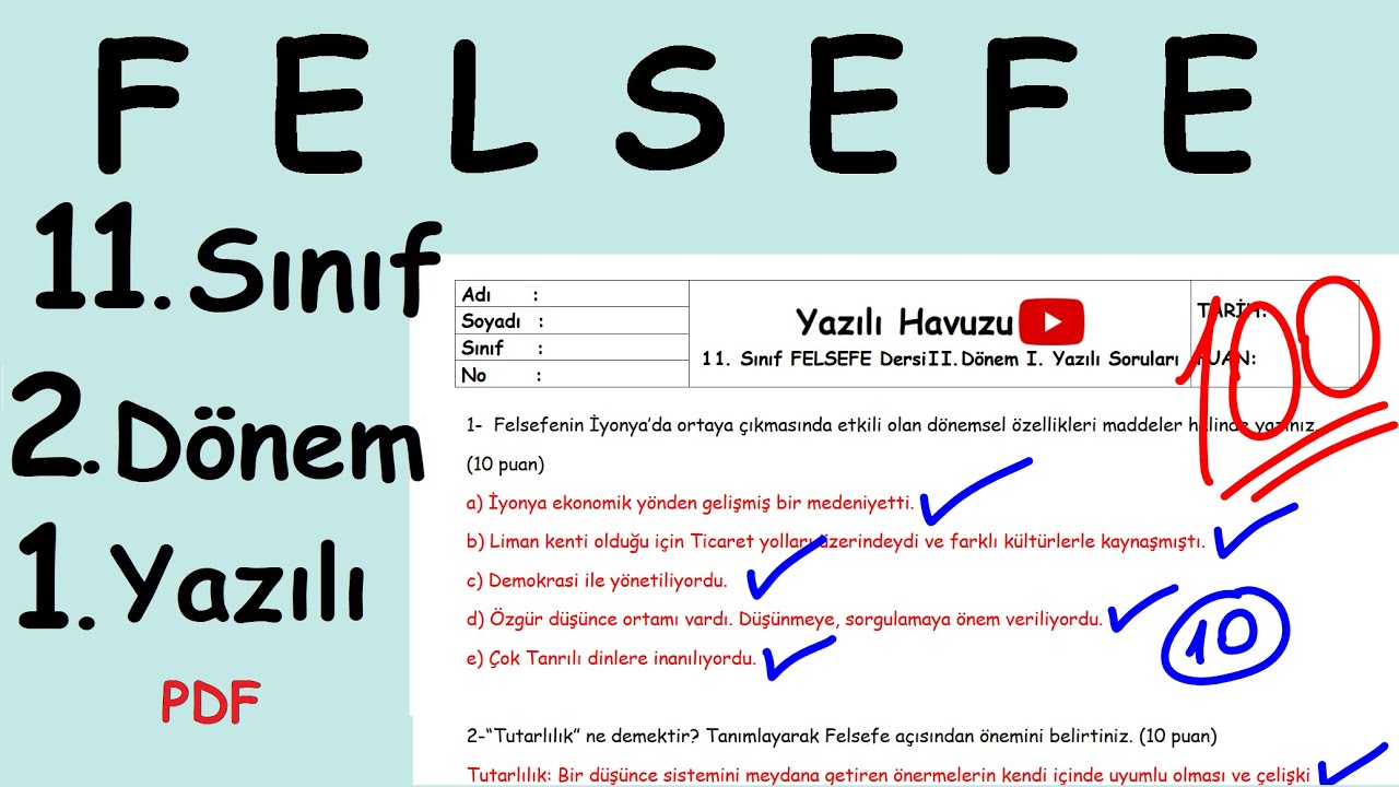 FELSEFE 11. Sınıf 2. Dönem 1. Yazılı Soruları  (Yazılının PDF si açıklamada) 2022/2023