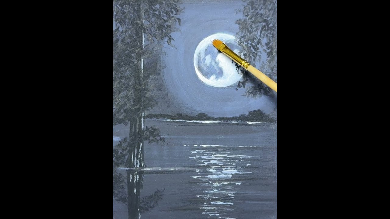 Full Moon/Moonlit night scenery| Moon Drawing| Painting Night Sky| Easy Step by Step for Beginners