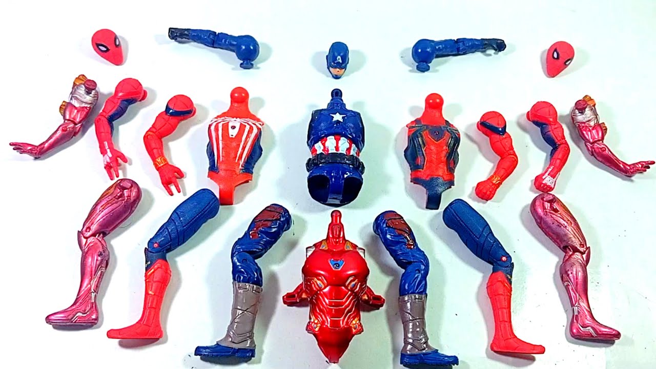 ASSEMBLE SUPERHERO TOYS..CAPTAIN AMERICA vs SPIDERMAN MILES MORALES vs RED SPIDERMAN vs IRONMAN.. 