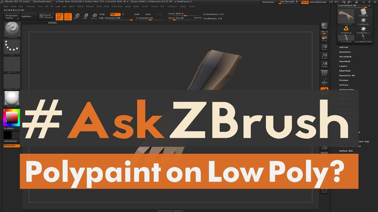 #AskZBrush: &ldquo;Is there a way to Polypaint on a low poly model?&rdquo;