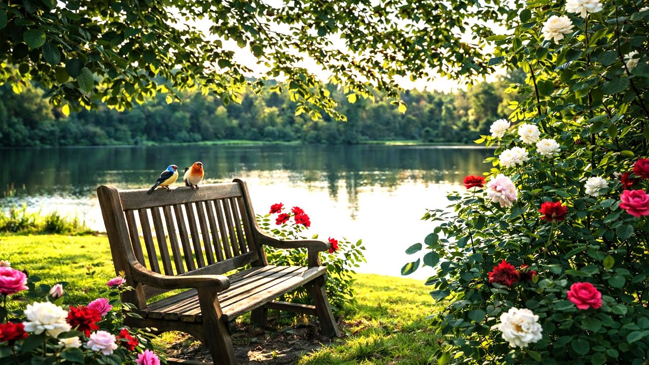 Spring Mountain Lake with Blooming Flowers 🌿 Relaxing Calm Music