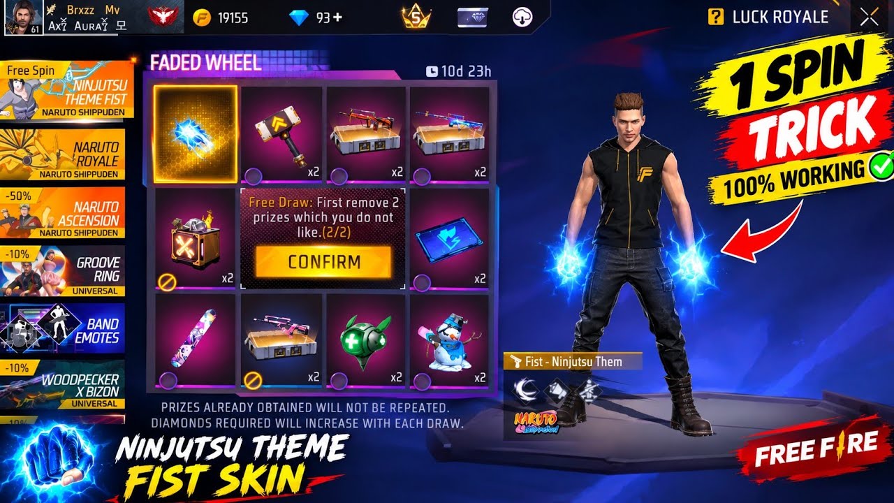 Free Fire New Feded Wheel Event 1 Spin Trick | Free Fire Ninjutsu theme Fist Skin | 