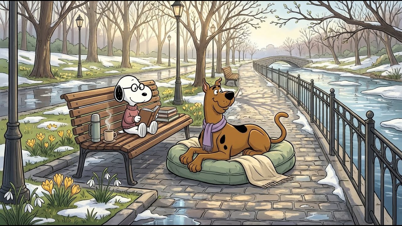 📖 Smooth Jazz for Study while Snoopy Reads along a Quiet Riverside Walkway 🌊