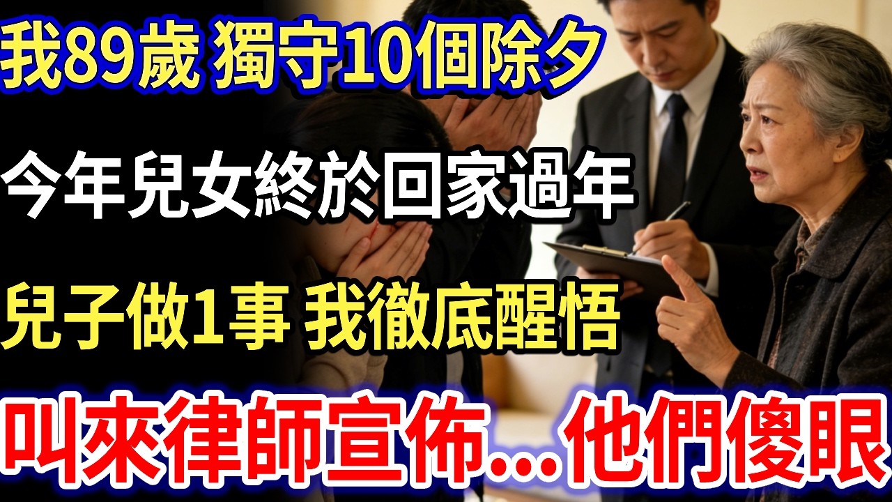 我89歲，獨守10個除夕，今年兒女終安排團圓飯！兒子做1事，我徹底醒悟，叫來律師宣佈...他們傻眼#家庭故事#感人故事#家庭倫理#生活經驗#真實生活#情感故事#養老#不孝子#退休金