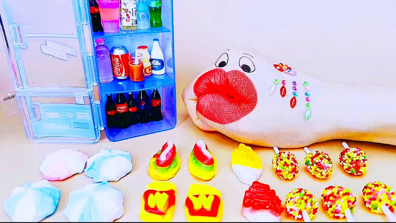 ASMR Convenient to eat two-dimensional snacks, children's food 🍦🍧🥫🍬 #snacks #candy #sweet #fun