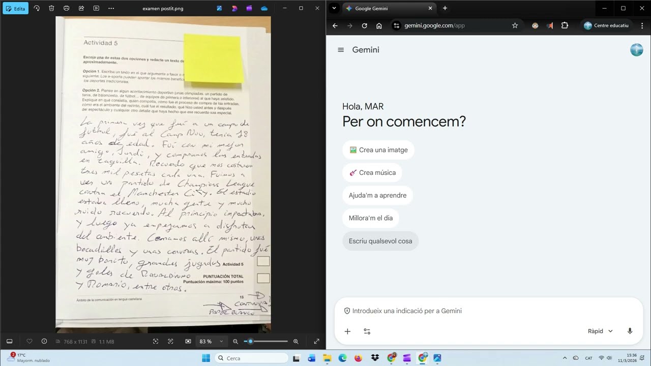Gemini corregeix exàmens, transcriu apunts i molt més. #gemini #català #docent #docentes