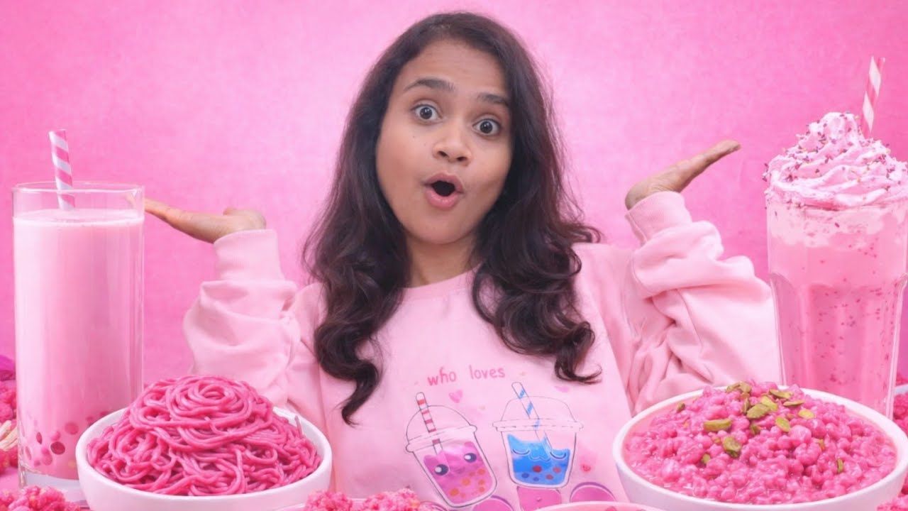 Eating Pink Food Challenge For 24 Hours 😮