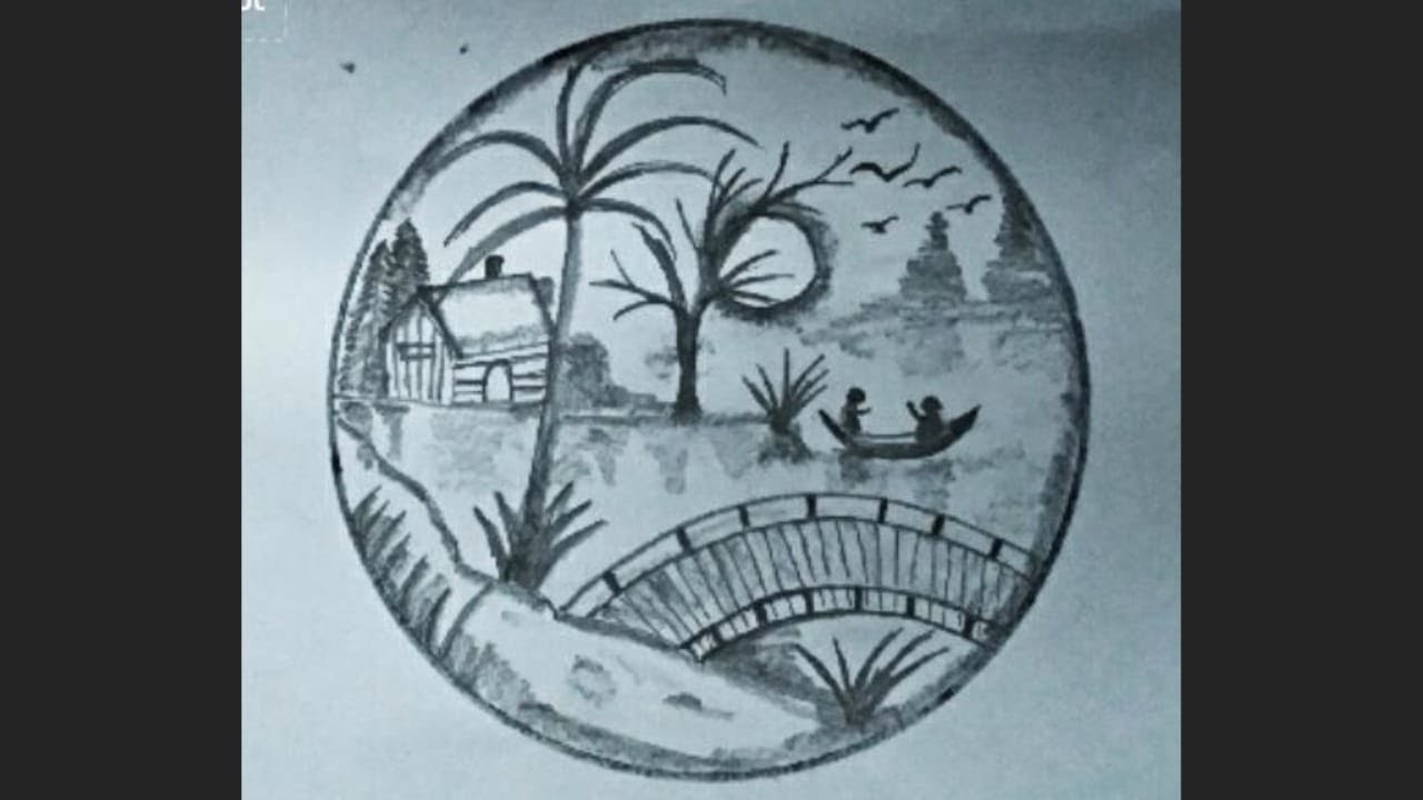 How to Draw a Beautiful Scenery Inside a Circle | Easy Step-by-Step Pencil Sketch