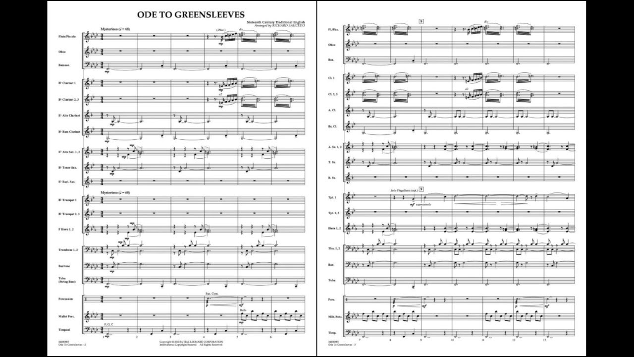 Ode to Greensleeves arranged by Richard L. Saucedo