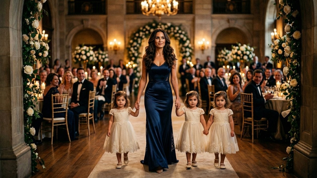 Abandonada com 3 filhas… quando ela entrou no casamento, o silêncio foi absoluto.