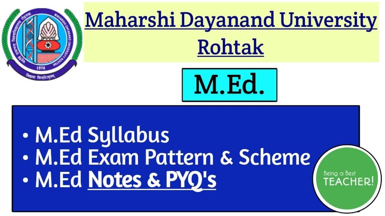 MDU M.Ed Syllabus Semester - 1/2/3/4 || Maharshi Dayanand University Rothak