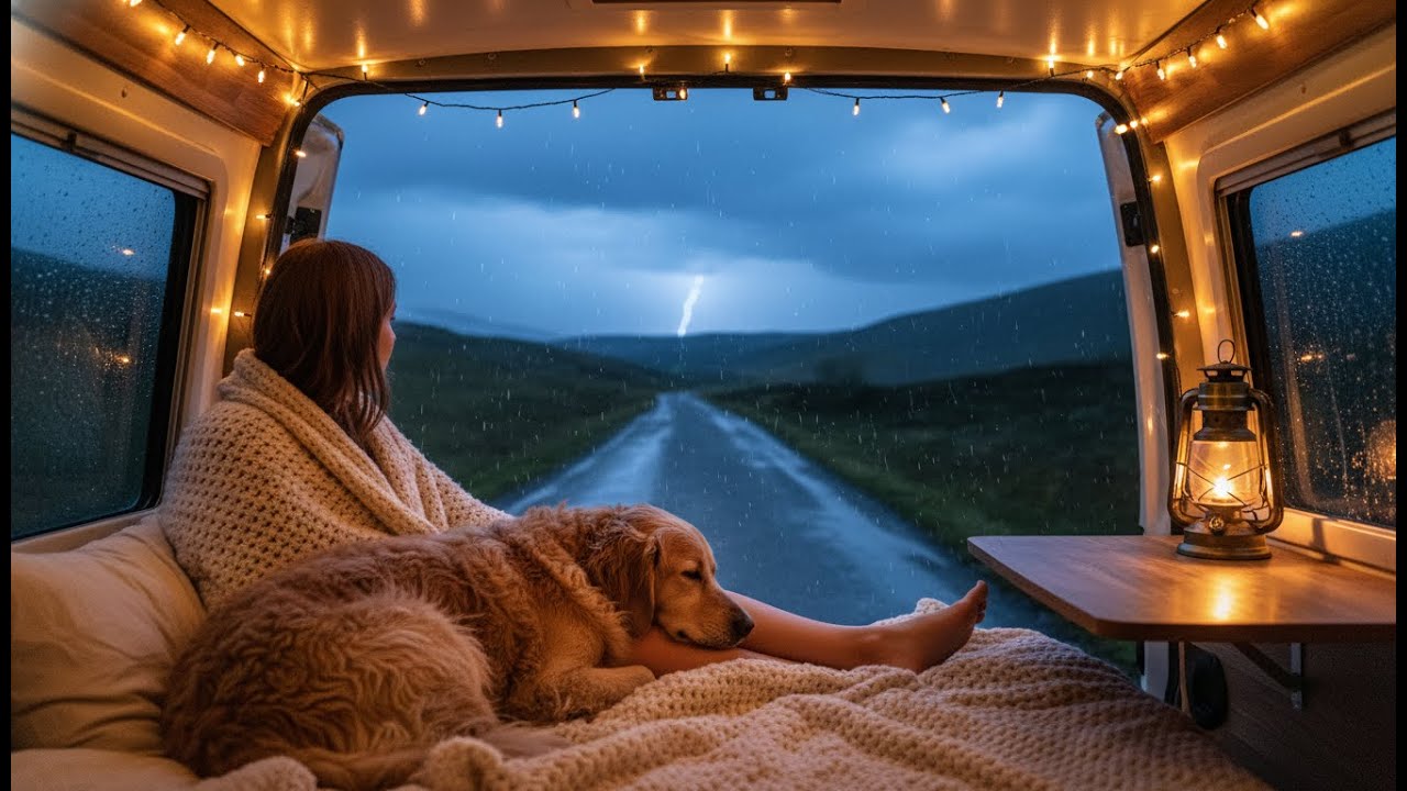 SOLO VAN LIFE: Sleeping in a MASSIVE Rain Storm with my Dog ⛈️ Ultra Cozy Night Routine ASMR
