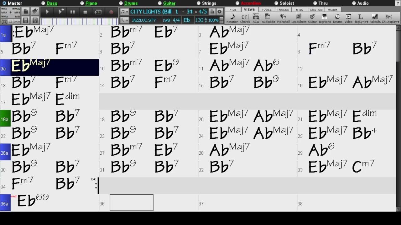 BACKING TRACK - CITY LIGHTS (Bill Anderson) (Eb) 130 BPM SWING