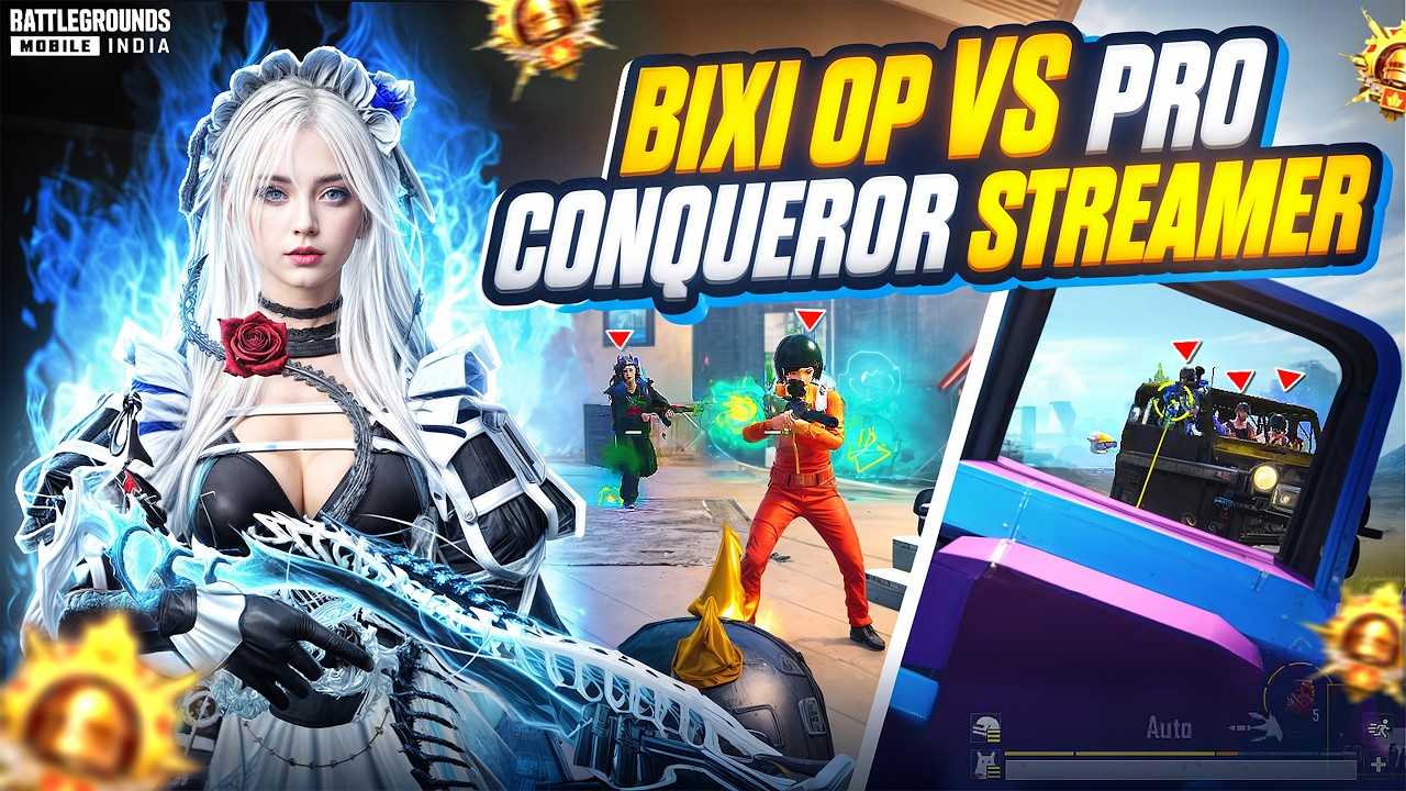 Bixi OP vs Pro Conqueror Streamer🔥 Intense Solo vs Squad 1v4 Clutches in Conqueror Lobby | BGMI