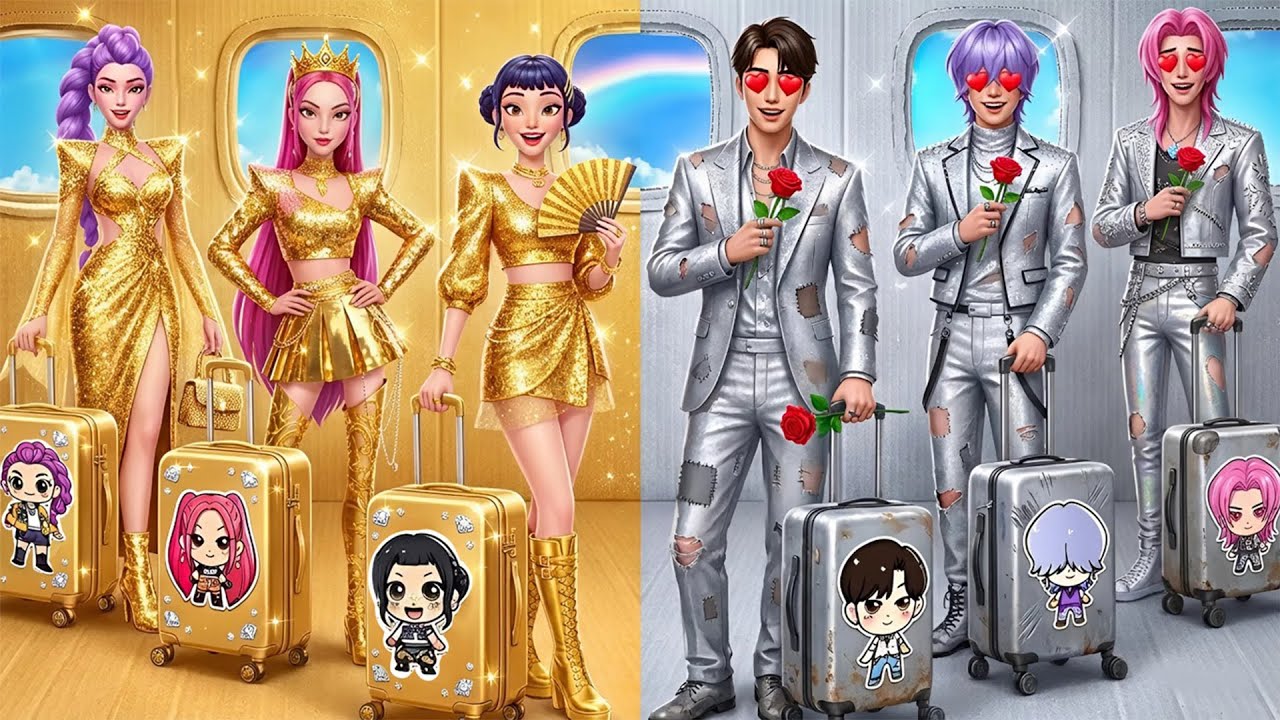 K-Pop Demon Hunters in Golden and Silver Airplane! | KPop Demon Hunters Animation