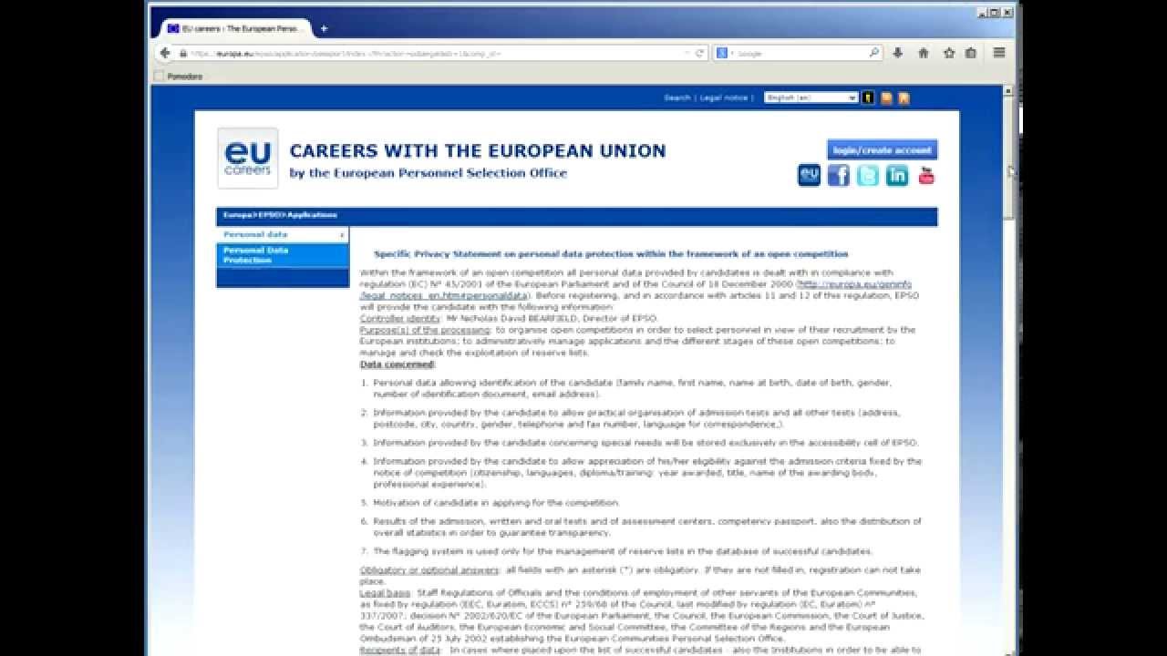 Epso Account - How to complete an EPSO application
