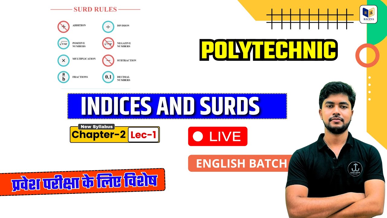 Polytechnic Entrance Exam 2025: Math ~Ch. 2 Lec-1 | Indices and Surds in Eng. | #पॉलिटेक्निक #jeecup