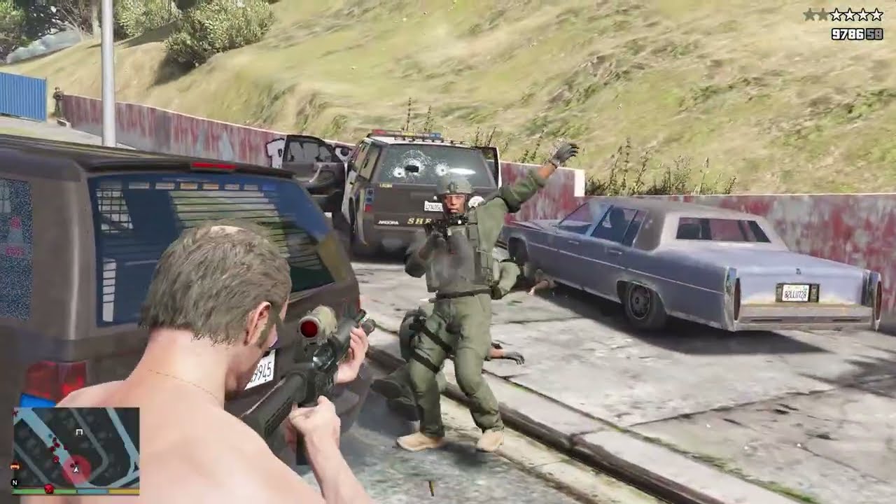 GTA V: Trevor, Lamar, Martin, Chef, Dave, Franklin 10 Star Cop Battle + Escape