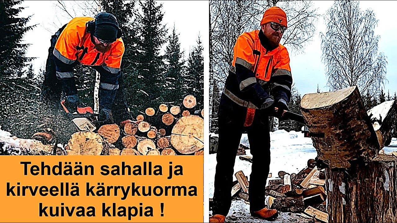 Kirveellä kärrykuorma kuivaa klapia!