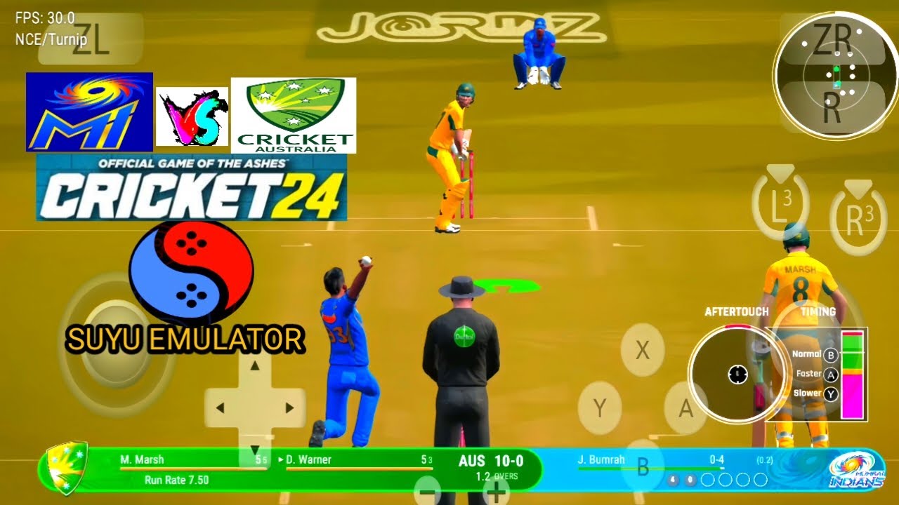 Официальная игра серии Ashes Cricket 24 на эмуляторе Suyu для Android, протестированная на процес...
