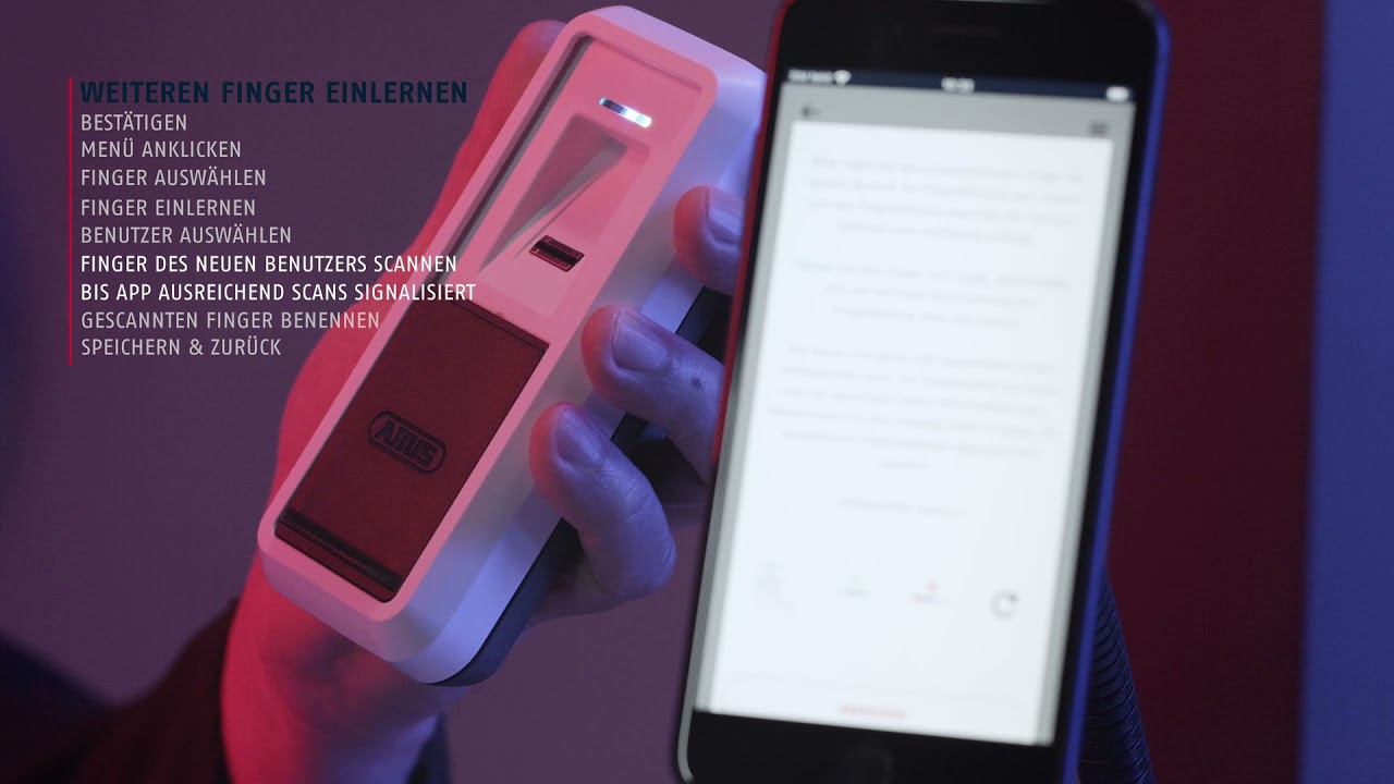 Weiteren Finger einlernen | ABUS HomeTec Pro Bluetooth&reg;-Fingerscanner in HomeTec Pro App