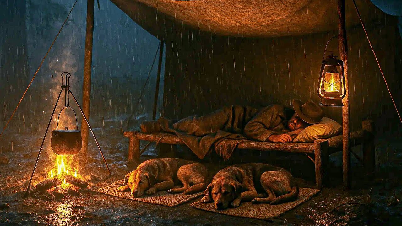 Arthur Camps on a Cozy Tent Bed With His Two Loyal Dogs During Brutal Thunderstorm Night | RDR2 ASMR