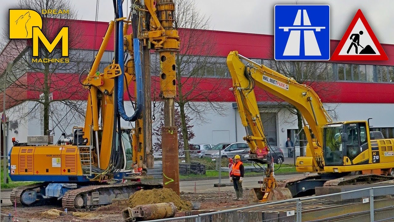BAUER BG28 BOHRGER&Auml;T + KOMATSU BAGGER # MEGA AUTOBAHN BAUSTELLE DOKU #35