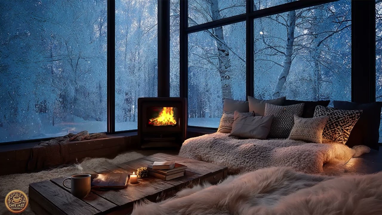 Cozy Winter Ambience: Jazz, Coffee, and Snow View ❄️☕️✨