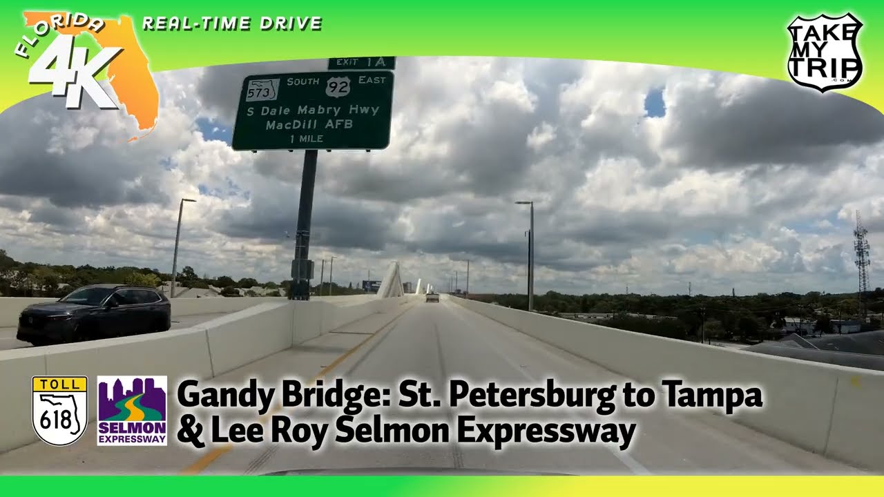 Gandy Bridge & Selmon Expressway: St. Petersburg to Tampa, new elevated express lanes! 4k Drive