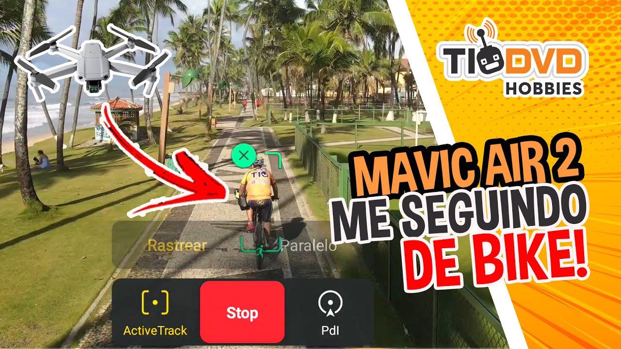 DRONE DJI MAVIC AIR 2 ME SEGUINDO DE BIKE NA PRAIA ACTIVE TRACK 3.0 ENTRE OBSTACULOS