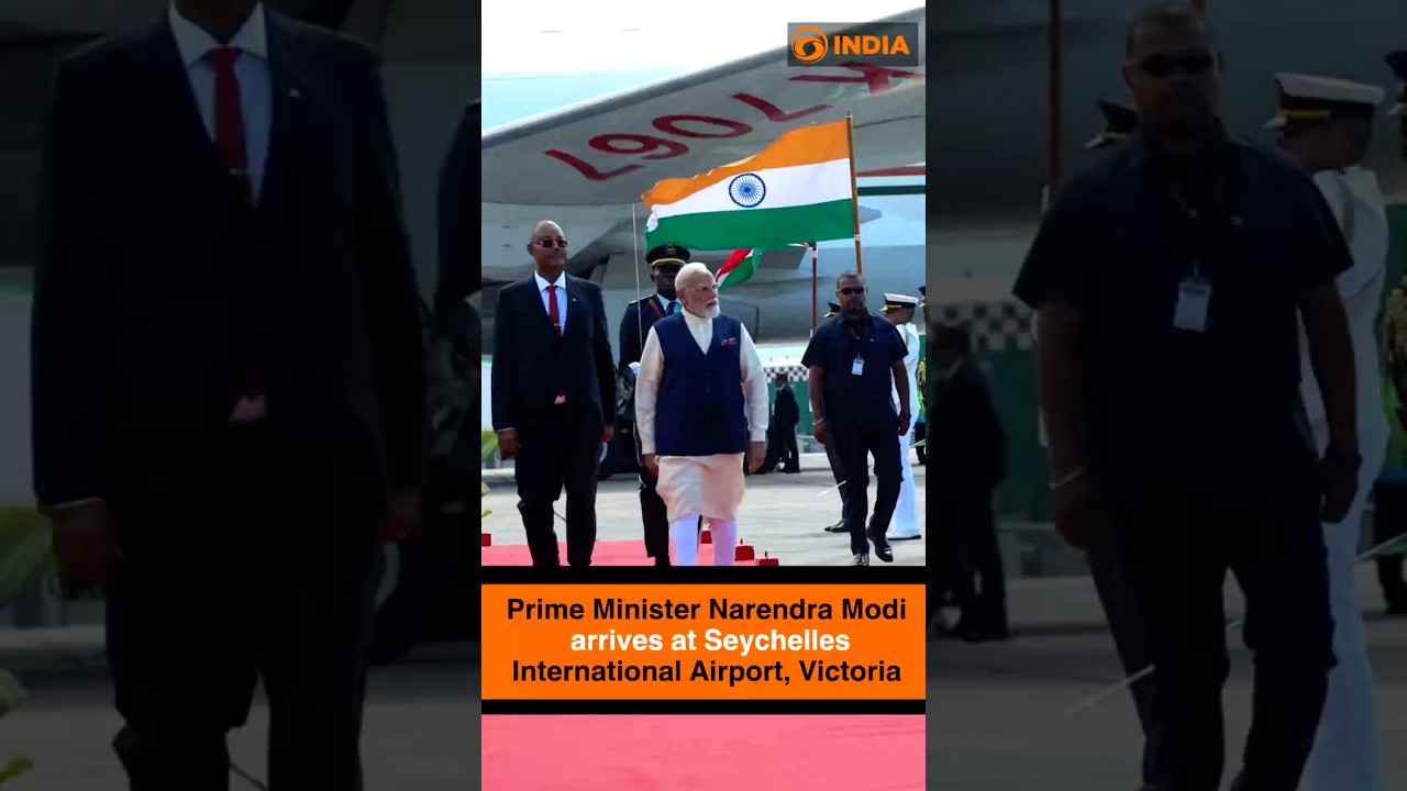 Prime Minister Narendra Modi arrives at Seychelles International Airport, Victoria
