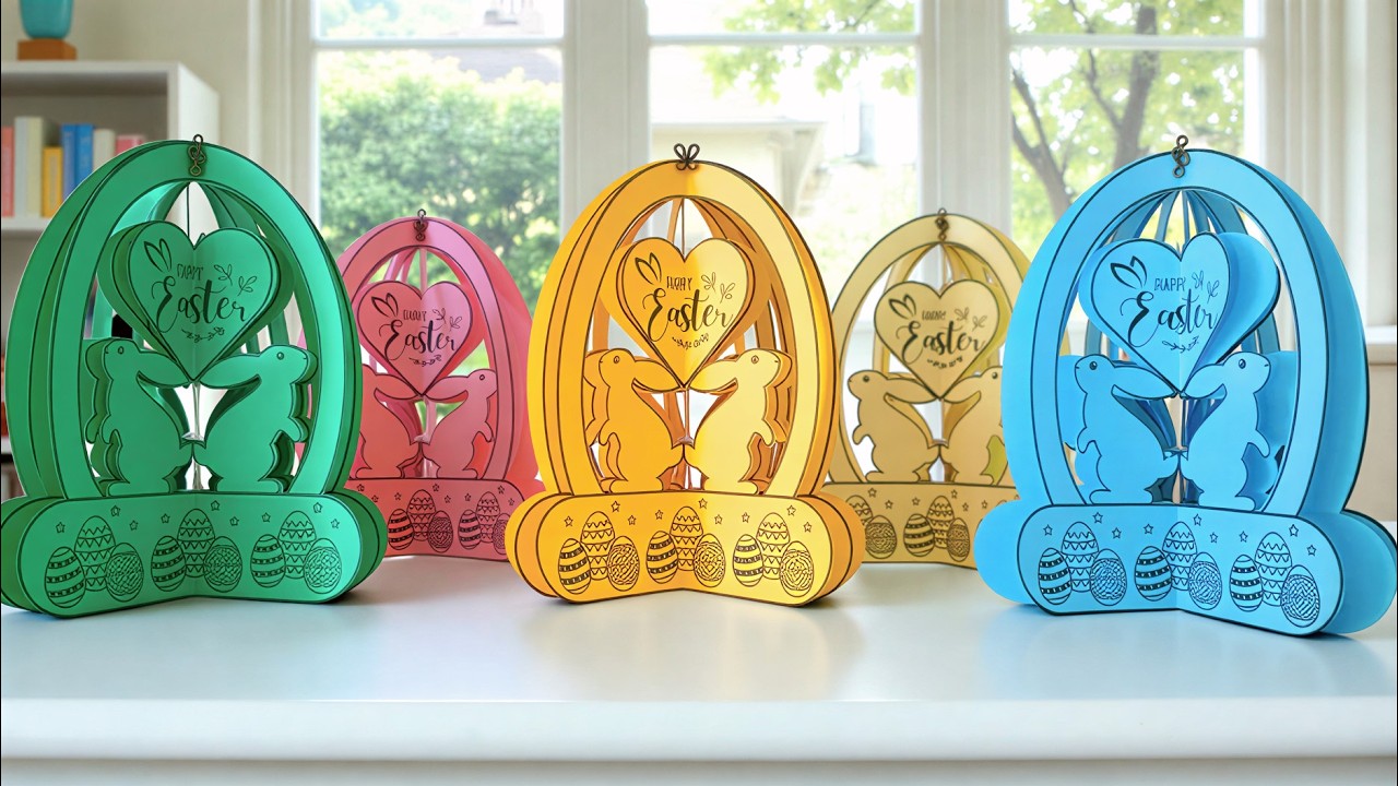 Kirigami Easter Crafts * Paper Bunny-Egg Pop-Up Ornament for Home Decor * I. Sasaki Original