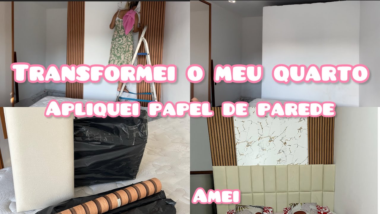 TRANSFORMEI MEU QUARTO TAMBÉM APLIQUEI PAPEL DE PAREDE CABECEIRA ADESIVA ESTOFADA 