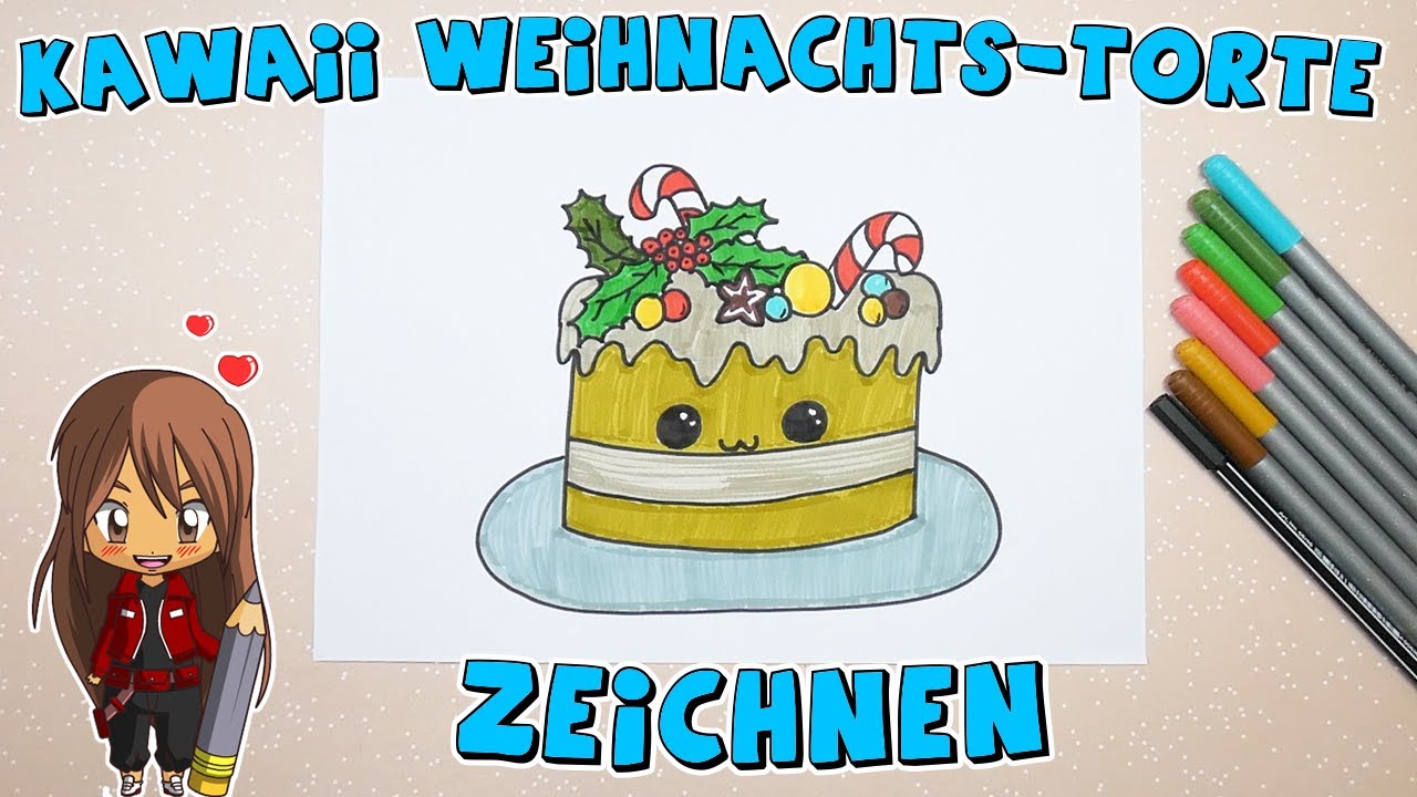 Kawaii Weihnachtstorte einfach malen für Kinder | ab 8 Jahren | Malen mit Evi | deutsch