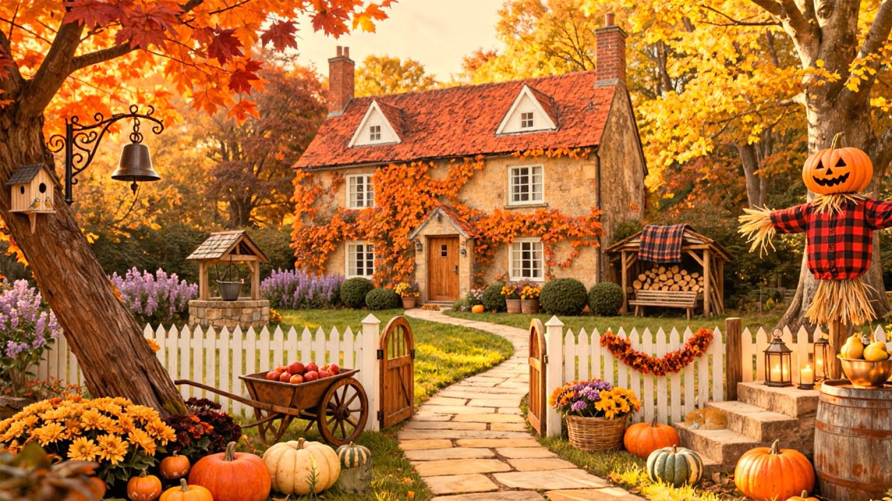 Halloween Farmhouse Porch Ambience 🎃🍂 Relaxing Cozy Countryside Fall Atmosphere