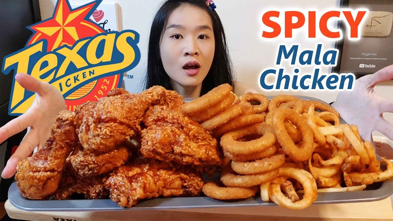Texas / Church's Chicken Spicy Mala Fried Chicken & Onion Rings Mukbang w Crunchy Asmr Eating Sounds