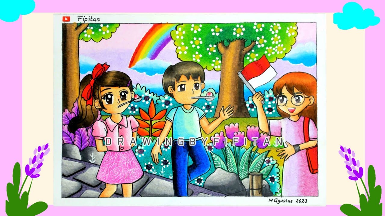Tutorial mewarnai gambar tema LOMBA KELERENG KEMERDEKAAN  dengan  crayon Fabercastell ep 446