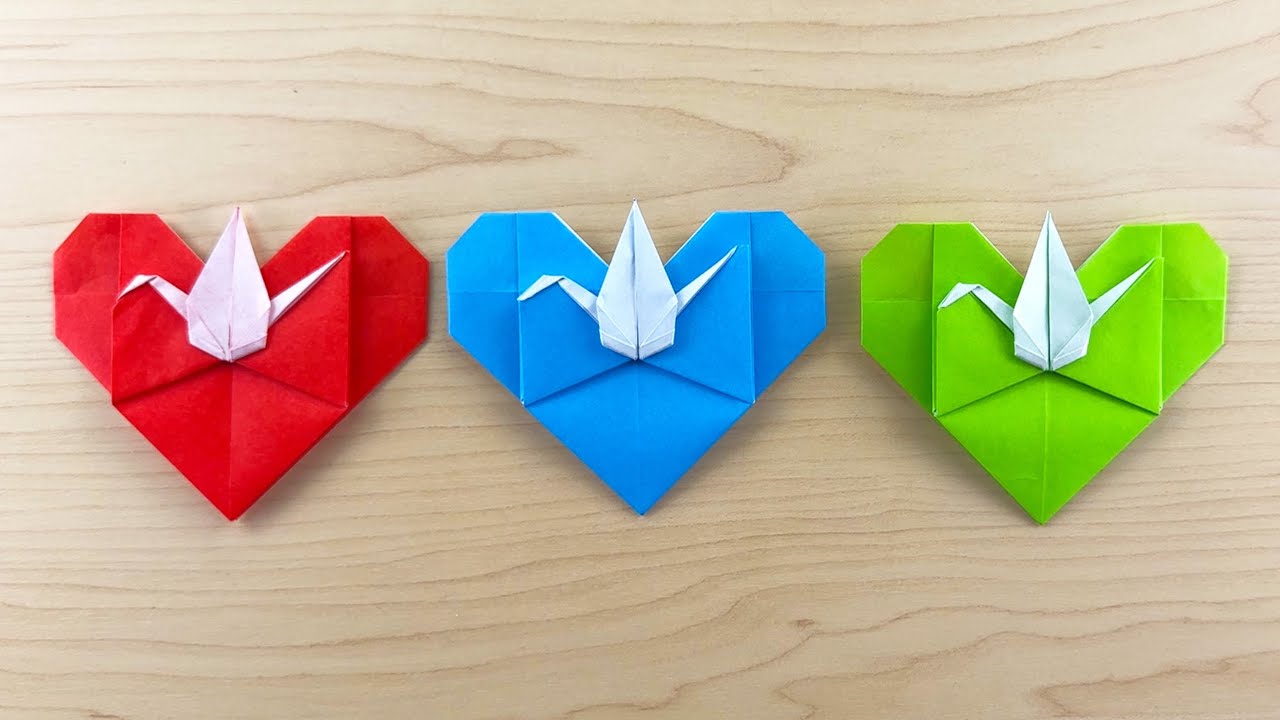 【折り紙】ハート鶴✨How to make crane with heart#학#ハート#하트#バレンタイン#鶴#つる#Crane#折鶴#簡単#折り方#おりがみ#easy#origami#摺紙#折纸